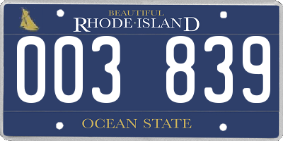 RI license plate 003839