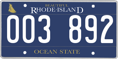 RI license plate 003892