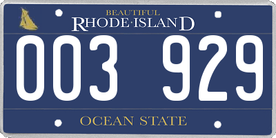 RI license plate 003929