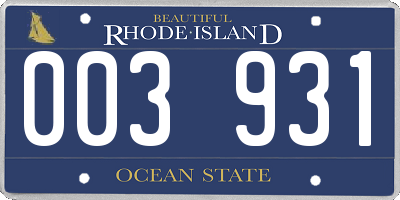 RI license plate 003931