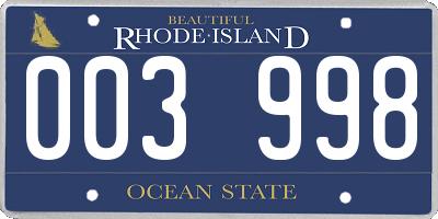 RI license plate 003998