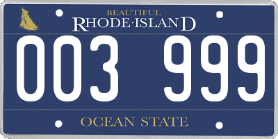 RI license plate 003999