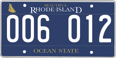 RI license plate 006012