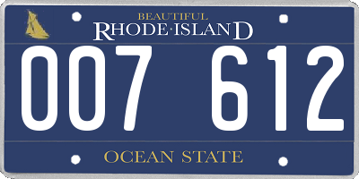 RI license plate 007612