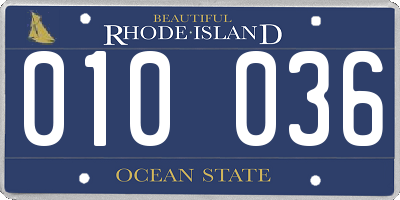 RI license plate 010036