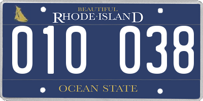 RI license plate 010038