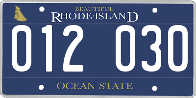 RI license plate 012030