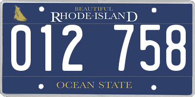 RI license plate 012758