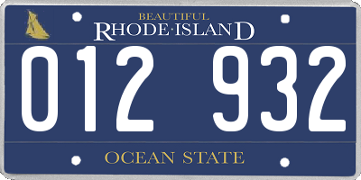 RI license plate 012932
