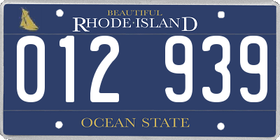 RI license plate 012939