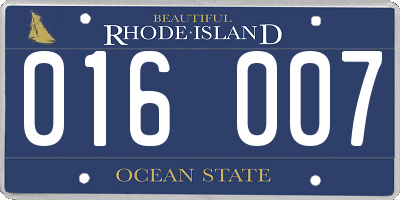 RI license plate 016007