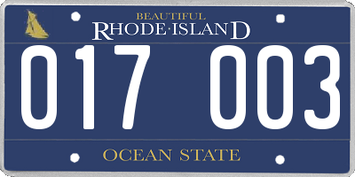 RI license plate 017003