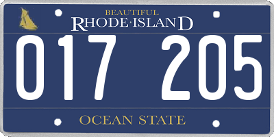 RI license plate 017205