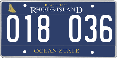 RI license plate 018036