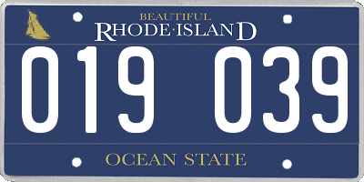 RI license plate 019039