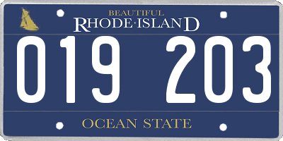 RI license plate 019203