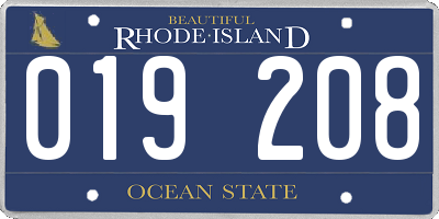 RI license plate 019208