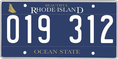 RI license plate 019312