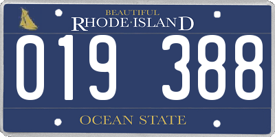 RI license plate 019388