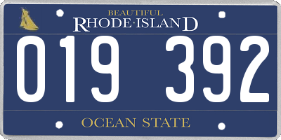 RI license plate 019392