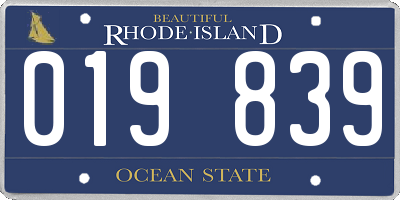 RI license plate 019839