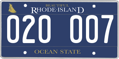 RI license plate 020007