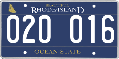 RI license plate 020016