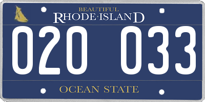 RI license plate 020033