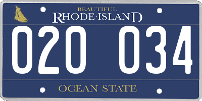 RI license plate 020034