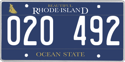 RI license plate 020492