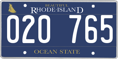RI license plate 020765