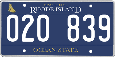RI license plate 020839