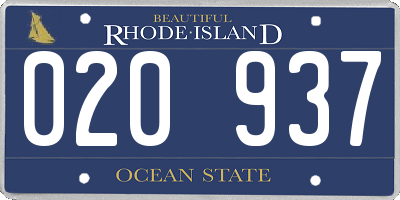 RI license plate 020937