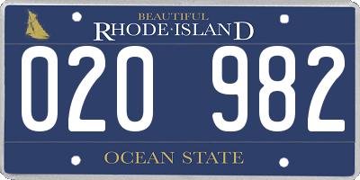 RI license plate 020982