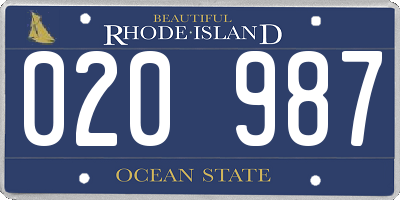RI license plate 020987
