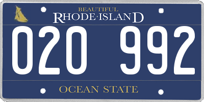 RI license plate 020992