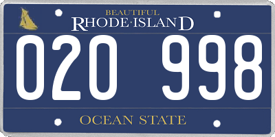 RI license plate 020998
