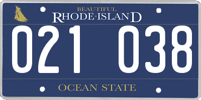 RI license plate 021038