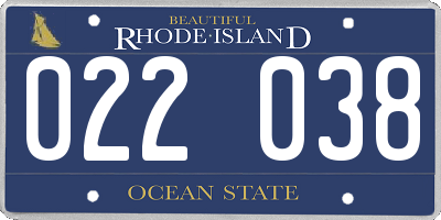RI license plate 022038