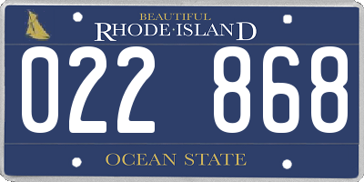 RI license plate 022868