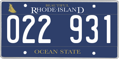 RI license plate 022931