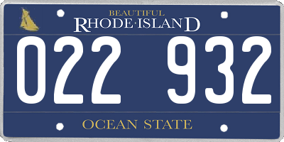 RI license plate 022932