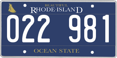 RI license plate 022981