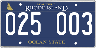 RI license plate 025003
