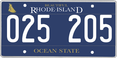 RI license plate 025205