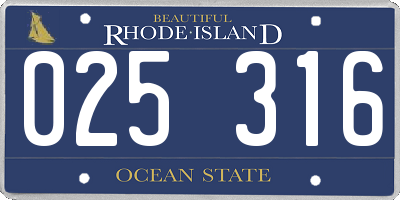 RI license plate 025316