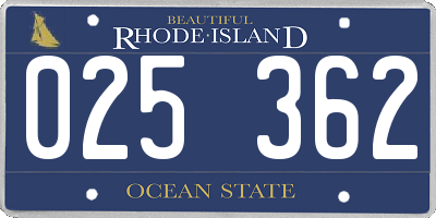 RI license plate 025362