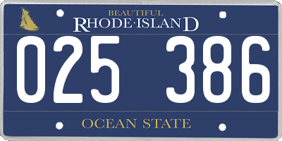 RI license plate 025386