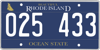 RI license plate 025433