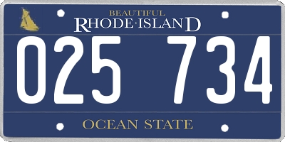 RI license plate 025734
